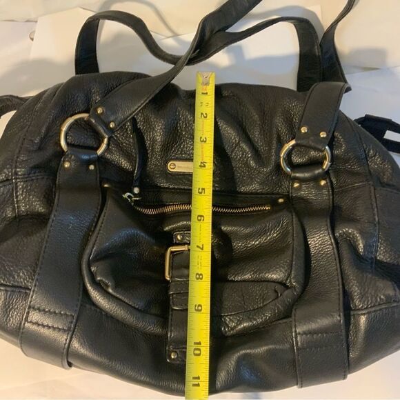 Michael Kors Leather Duffle Handbag black front buckle drawstrings side leather - Picture 11 of 14